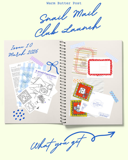 snail mail club launch, mail club subscription, monthly letters, junk journals, stickers, postcards